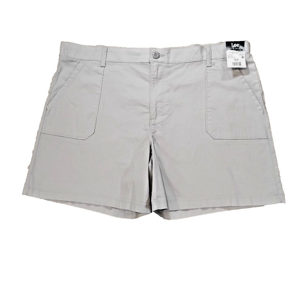 Women 22M LEE Utility Shorts Soft Waistband Gray Plus Size Comfy Light Y2K New